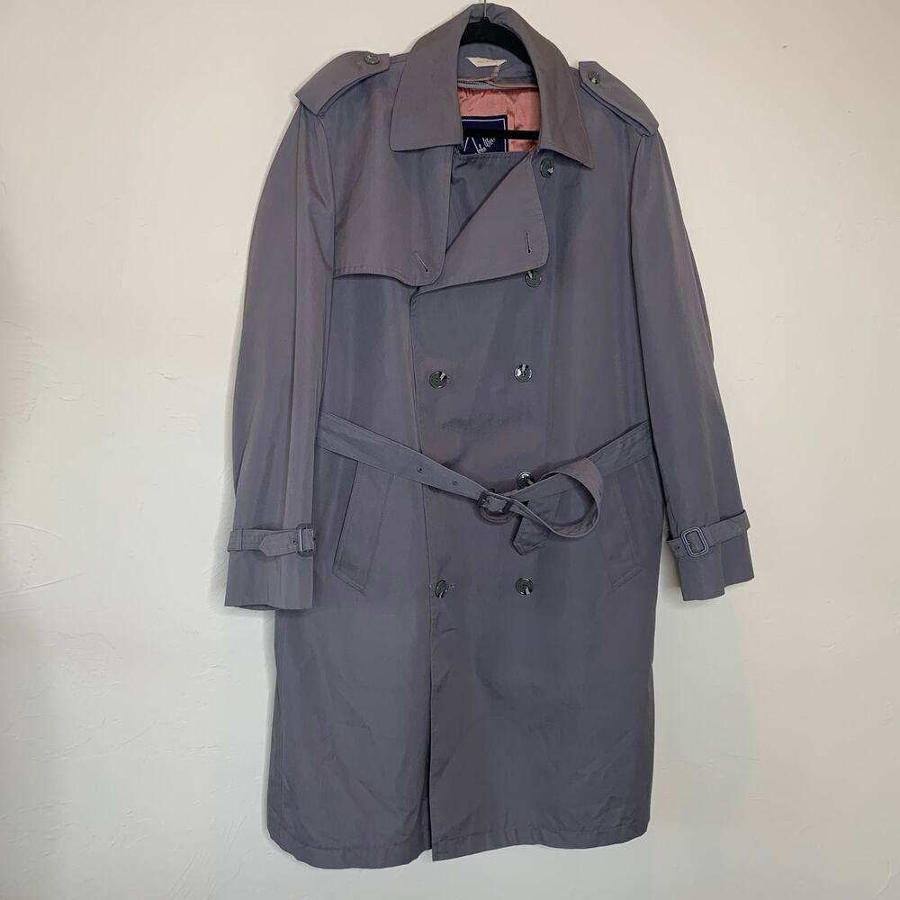 Mens Gray Trench Coat Sz 42 Vintage Removeable Lining
